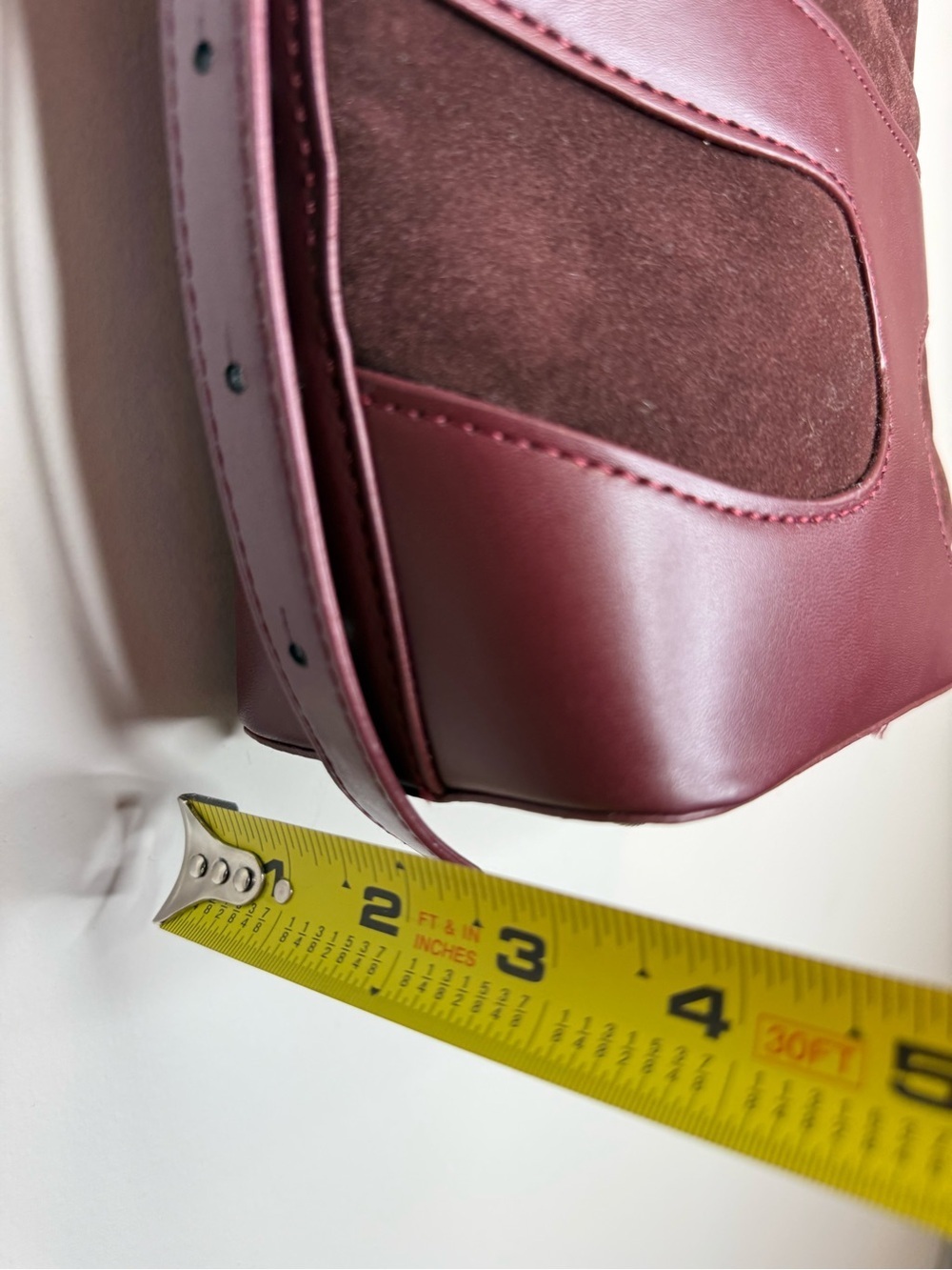 Women’s Burgundy Shoulder Bag - Sleek faux Suede & Leather Design - Picture 8 of 8